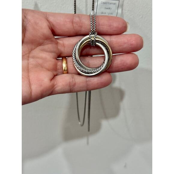 David Yurman Sterling Silver 18K Yellow Gold/Diamonds Crossover Pendant Necklace - Picture 5 of 7